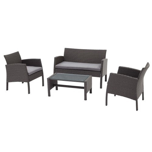 4 PCS Patio Furniture Set, Outdoor Rattan Wicker Conversation Set with Coffee Table, 2-Seater Sofa, 2 Arm Chairs for Home, Yard, Backyard 4 PCS Patio Furniture Set, Outdoor Rattan Wicker Conversation Set with Coffee Table, 2-Seater Sofa, 2 Arm Chairs for Home, Yard, Backyard